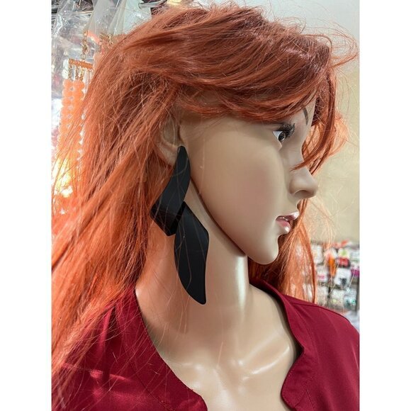 Large Big Black Earring statement bold chunky  studs Jet Pierced abstract - Picture 6 of 8